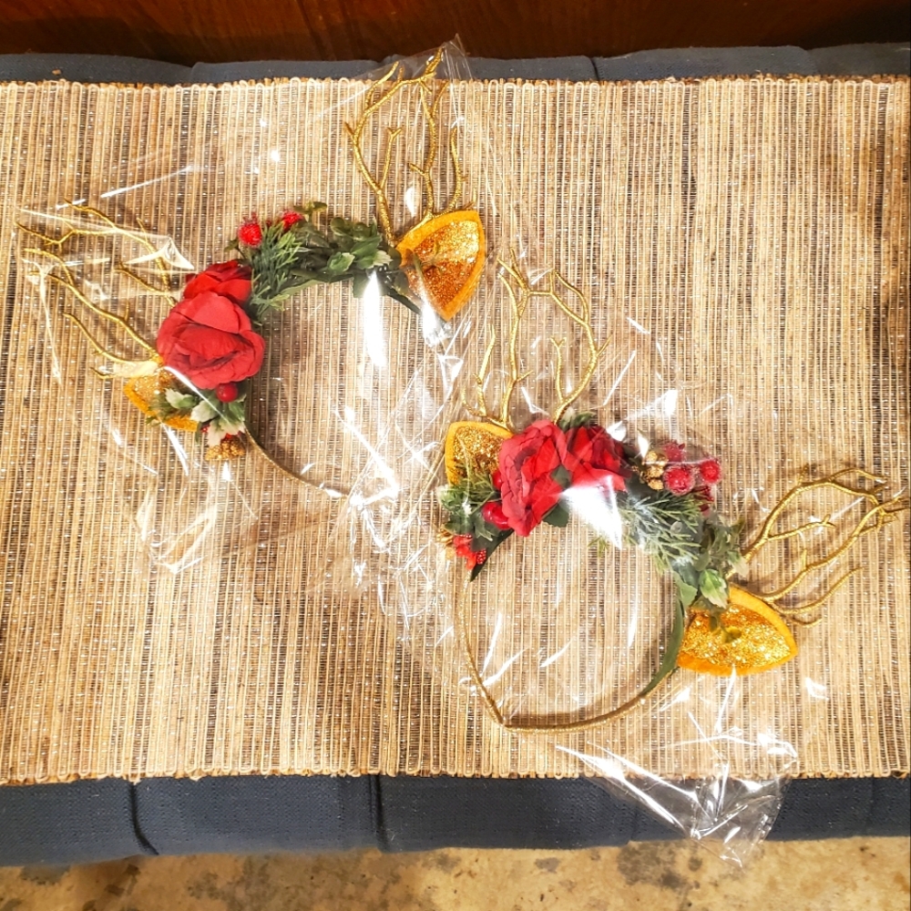 NIB NWT Set of 2 Floral Antler Headbands – Perfect for Parties, Costumes, Photos